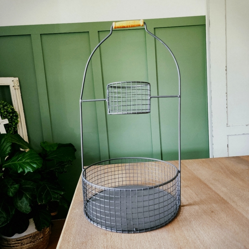 2 tier Primitive Farmhouse decorative Holder Basket Tiered Caddy Bin industrial